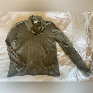 Paper Crane Waffle Knit Cowl Neck Top w/ assymetric crop